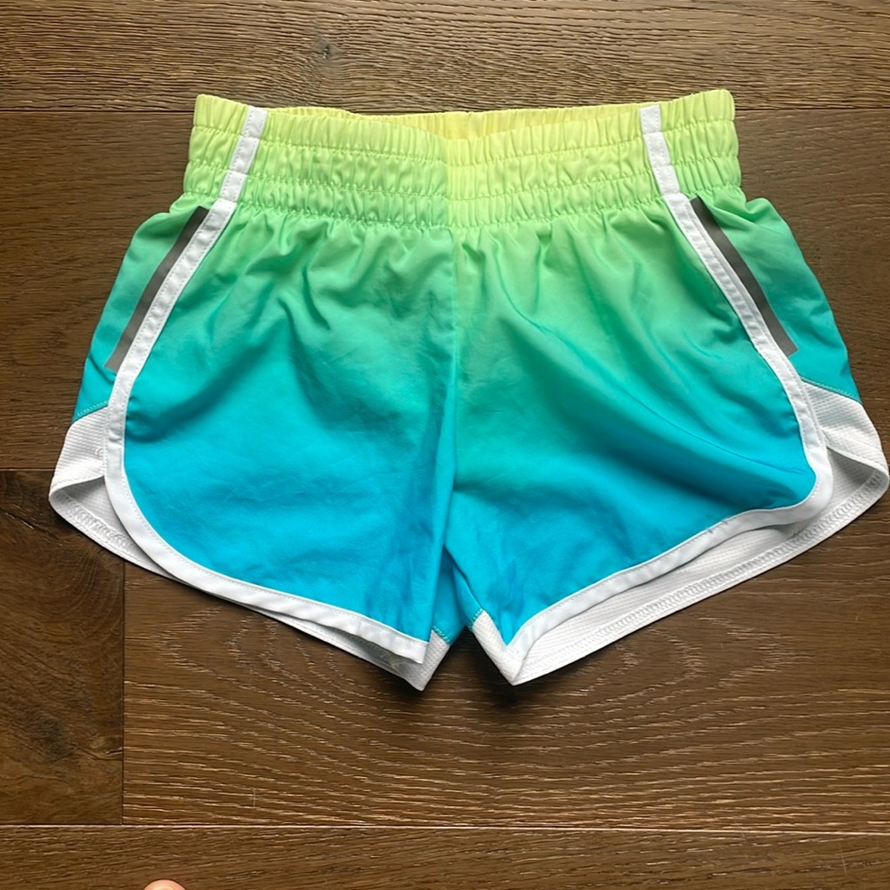 Athletic Works Yellow Green Blue Hombre Active Running Lined Shorts Medium 7 - 8